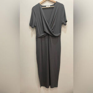 Heartloom Revolve Maxi Dress Ribbed Grey faux wrap top Short sleeve Size XL